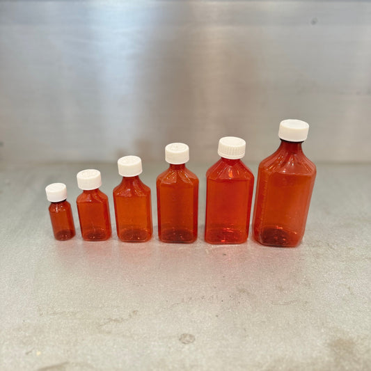 Oval RX Liquid Bottles with Caps Amber